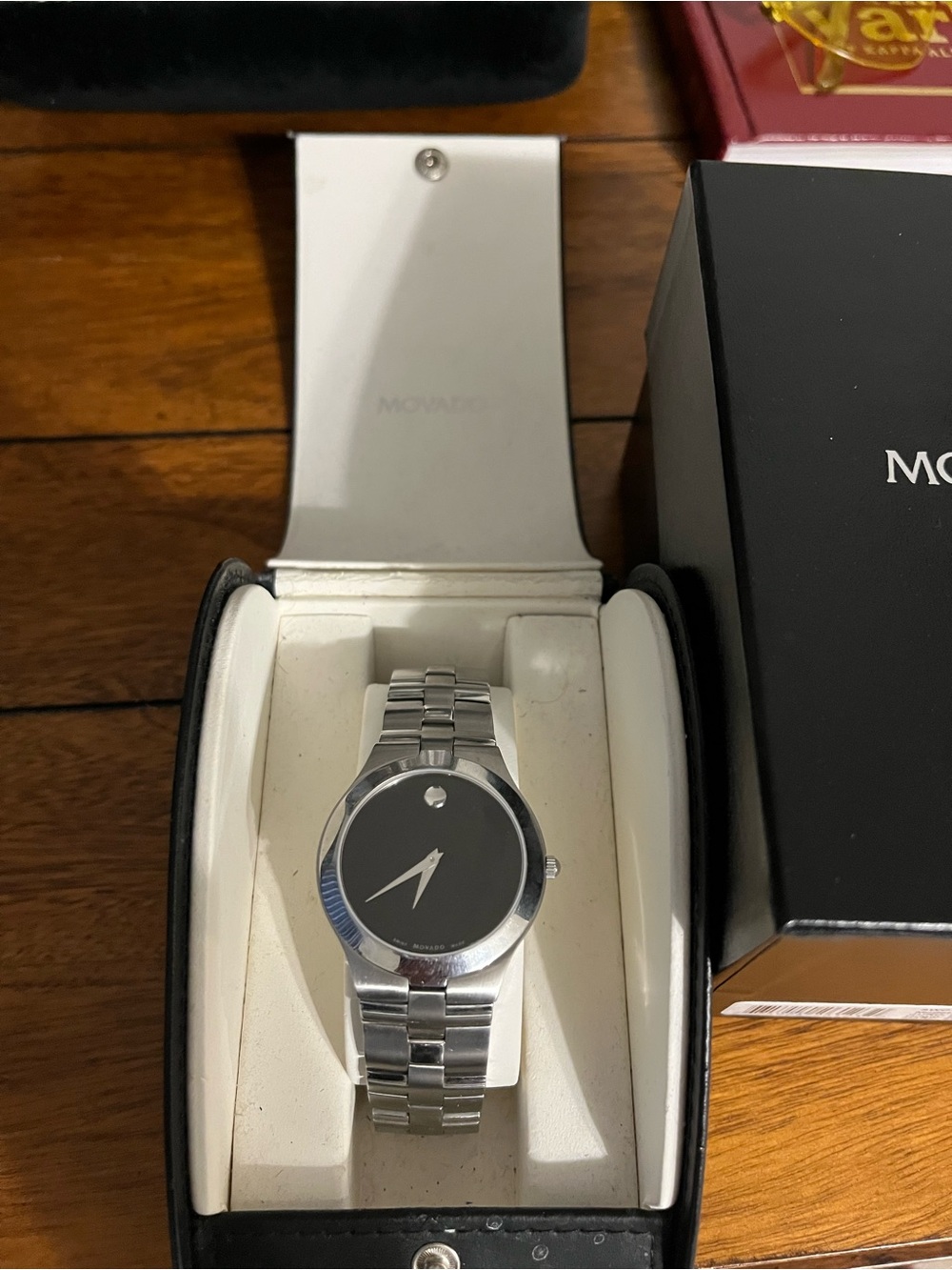 Movado Silver Bracelet Watch with Black Dial